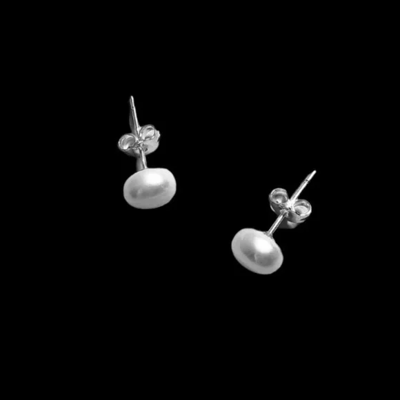 Stud Earrings 7-8 mm Sterling Silver 925 Tiny Pearl Akoya Jewelry Gift for Her - Picture 6 of 9